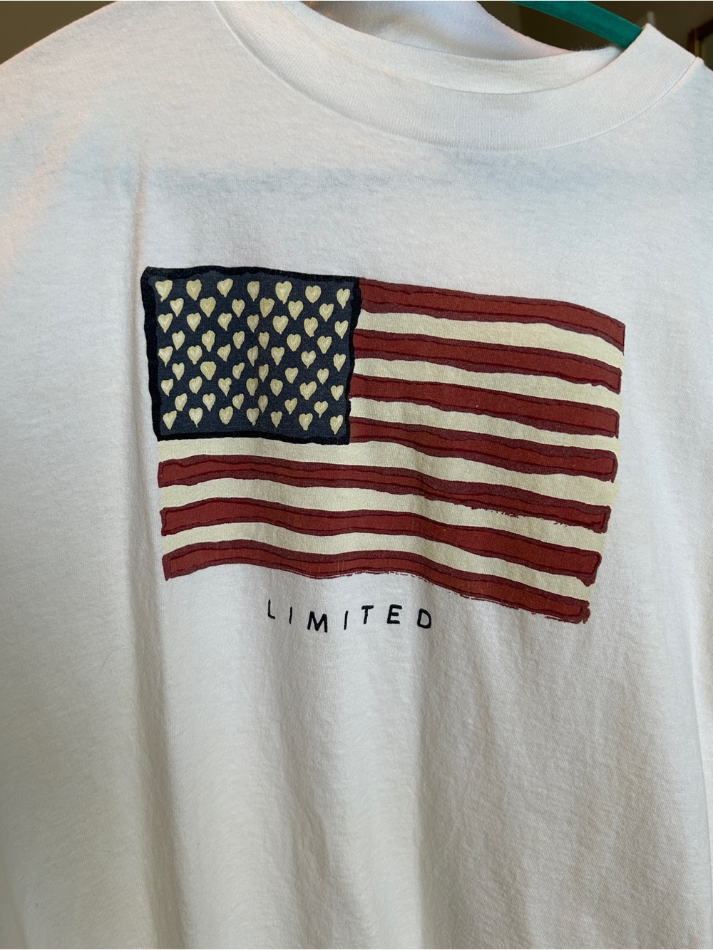 VTG 90s The Limited Heart US Flag Graphic Tee Made in USA Size XL